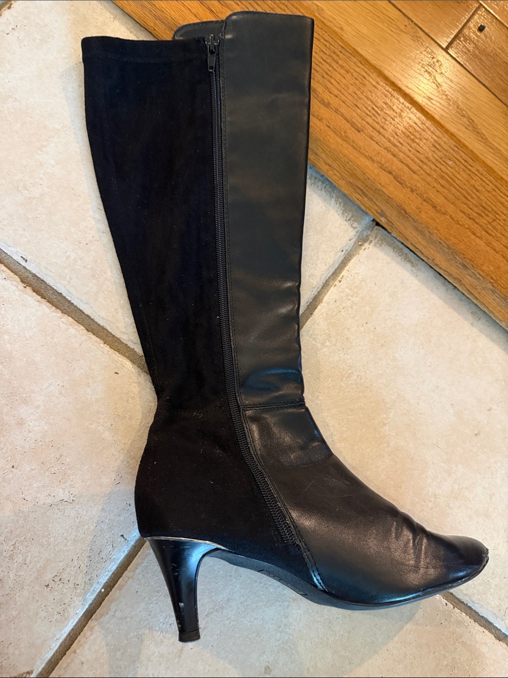 Alfani Black Leather and Suede Knee-High Heeled Boots - Picture 4 of 6